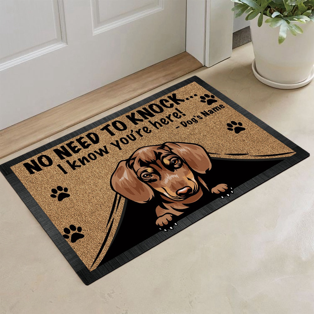 Personalized Doormat Peeking Dog Dachshund No Need to Knock I Know You're Here