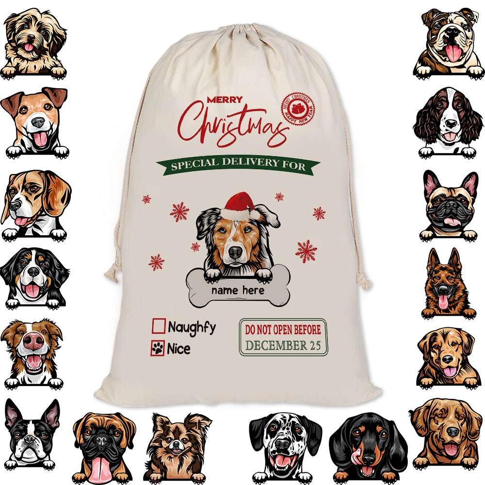 KafePross Custom Dog Santa Sack Christmas Gifts Bags Drawstring