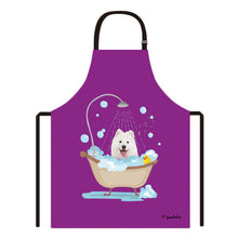 Load image into Gallery viewer, Cute Dog Apron Samoyed Taking Shower in a Bathtub
