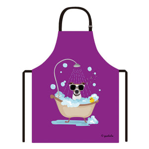 Cute Dog Apron Jack Russell Terrier Taking Shower in a Bathtub