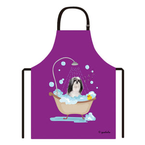 Cute Dog Apron Lhasa Apso Taking Shower in a Bathtub