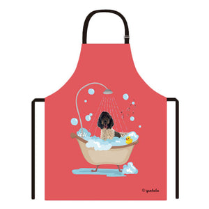 Cute Dog Apron Portuguese Water Dog Taking Shower in a Bathtub