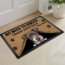 Load image into Gallery viewer, Personalized Doormat Peeking Dog Pit Bull No Need to Knock I Know You&#39;re Here
