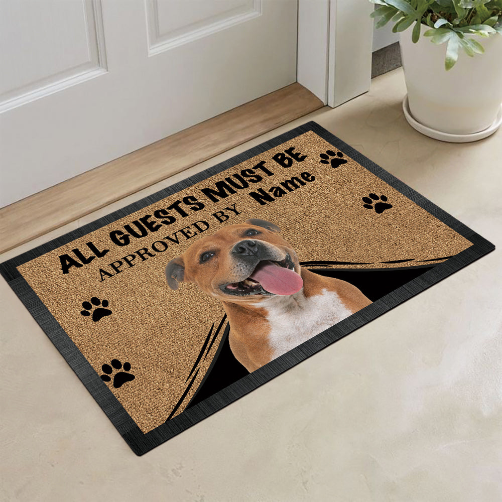 KafePross Staffordshire Bull Terrier Dog Doormat All Guest Must be Approved Rubber Floor Mat