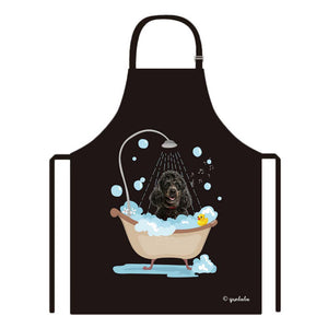 Cute Dog Apron Poodle Taking Shower in a Bathtub