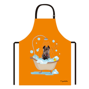 Cute Dog Apron Pitbull Taking Shower in a Bathtub