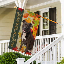 Load image into Gallery viewer, KafePross - Welcome Fall Pitbull Playing in the Maple Leaf Autumn Garden House Flag
