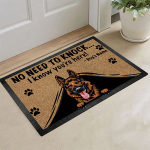 Personalized Doormat Peeking Dog German Shepherd No Need to Knock I Know You're Here