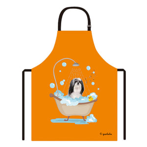 Cute Dog Apron Lhasa Apso Taking Shower in a Bathtub