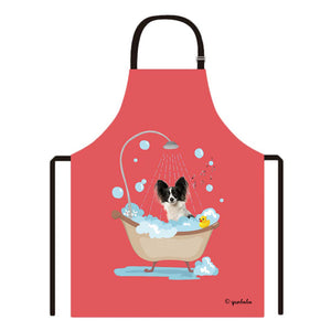 Cute Dog Apron Papillon Taking Shower in a Bathtub