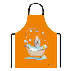 Cute Dog Apron Havanese Taking Shower in a Bathtub