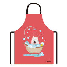 Load image into Gallery viewer, Cute Dog Apron Samoyed Taking Shower in a Bathtub
