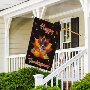 KafePross - Happy Thanksgiving Day Blue Heeler Pumpkin Maple Leaf Fall Give Thanks Dog Garden House Flag