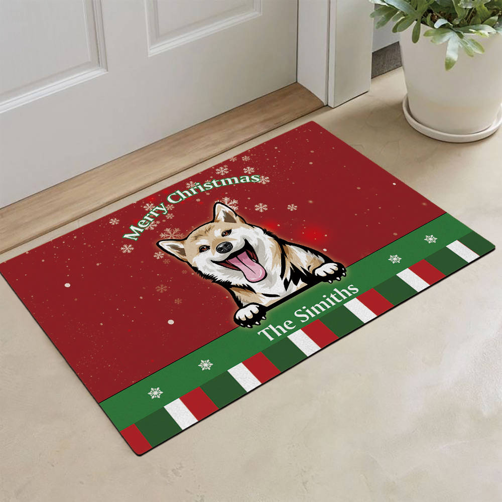 KafePross Personalized Christmas Decoration Doormat with Cute Dog Shiba Inu