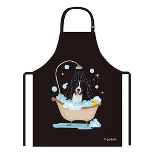 Cute Dog Apron Bernese Taking Shower in a Bathtub