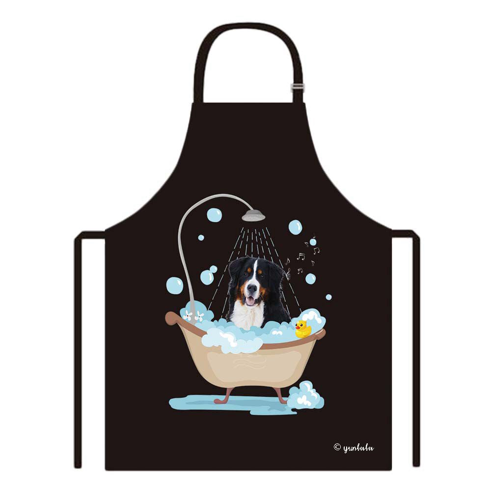 Cute Dog Apron Bernese Taking Shower in a Bathtub