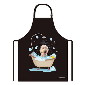 Cute Dog Apron Goldendoodle Taking Shower in a Bathtub