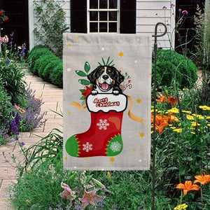 KafePross-Merry Christmas Cute Dog Bernese Mountain in Christmas Sock Garden House Flag