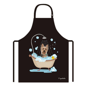 Cute Dog Apron Yorkie Taking Shower in a Bathtub