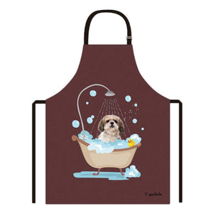 Cute Dog Apron Shihtzu Taking Shower in a Bathtub