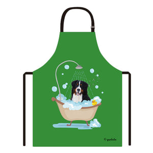 Cute Dog Apron Bernese Taking Shower in a Bathtub