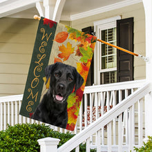 Load image into Gallery viewer, KafePross - Welcome Fall Labrador Playing in the Maple Leaf Autumn Garden House Flag
