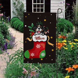 KafePross-Merry Christmas Cute Dog Bernese Mountain in Christmas Sock Garden House Flag