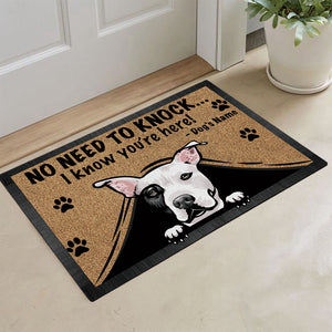 Personalized Doormat Peeking Dog Pit Bull No Need to Knock I Know You're Here