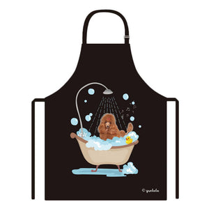 Cute Dog Apron Poodle Taking Shower in a Bathtub