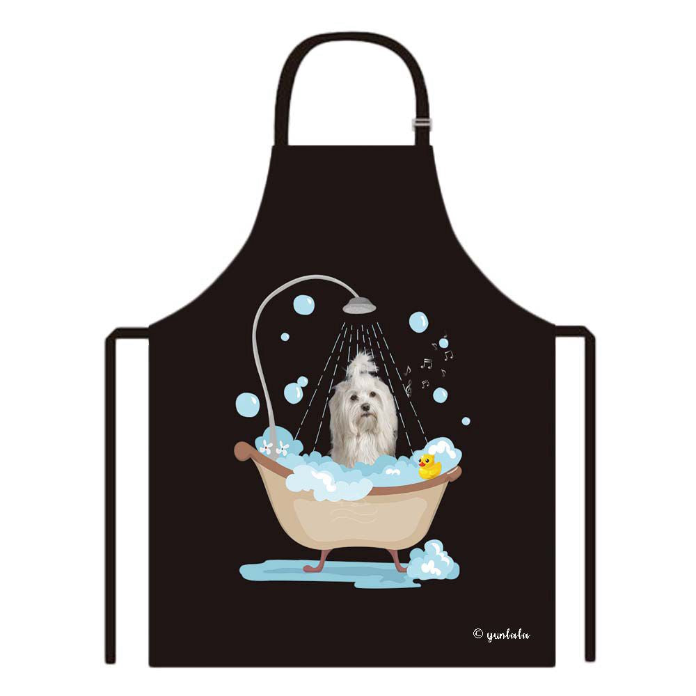 Cute Dog Apron Havanese Taking Shower in a Bathtub