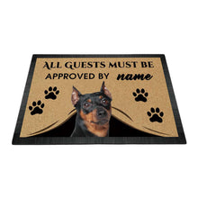 Load image into Gallery viewer, Custom Dog&#39;s Name Doormat-All Guests Must be Approved By Miniature Pinscher (Min Pin) Outdoor Doormat
