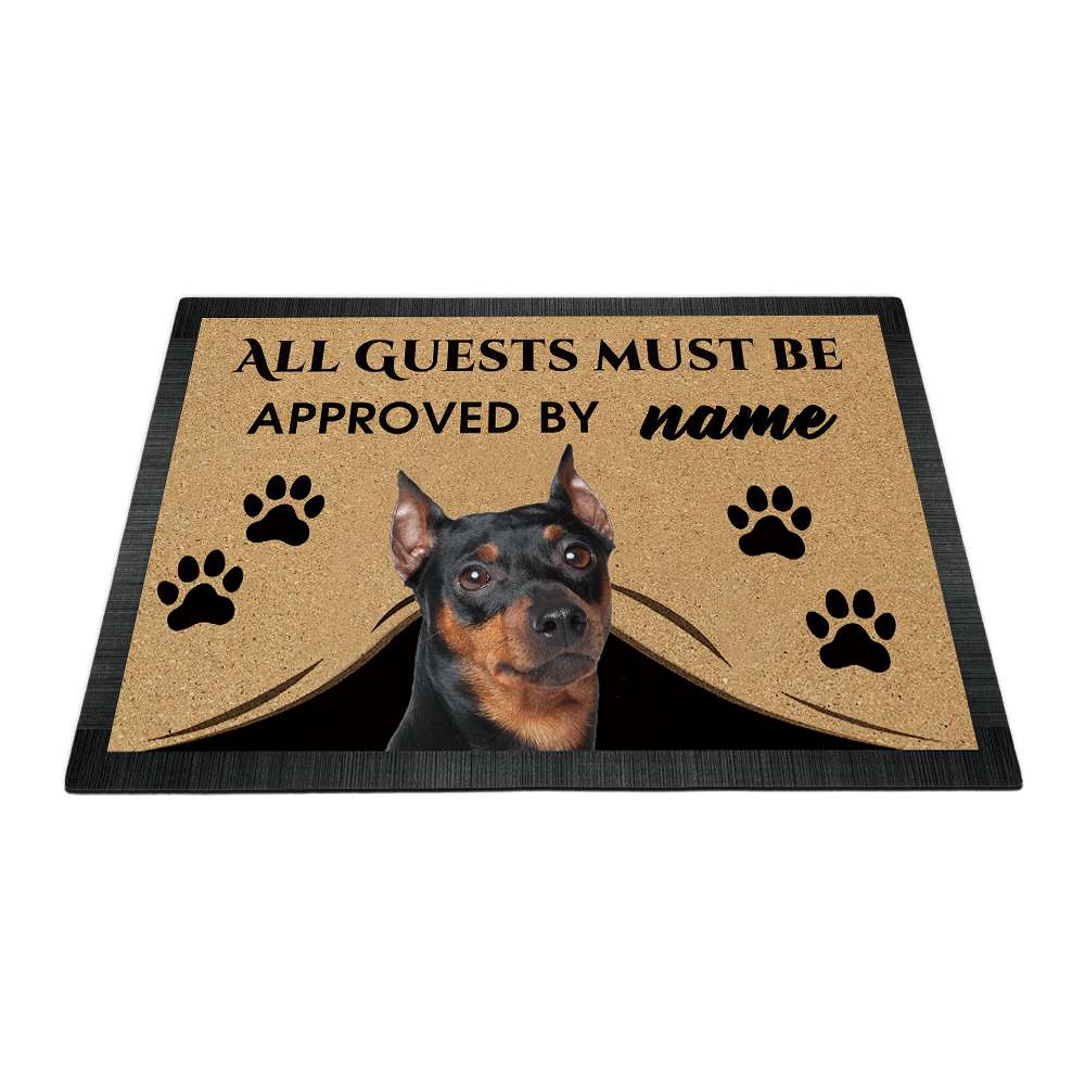 Custom Dog's Name Doormat-All Guests Must be Approved By Miniature Pinscher (Min Pin) Outdoor Doormat