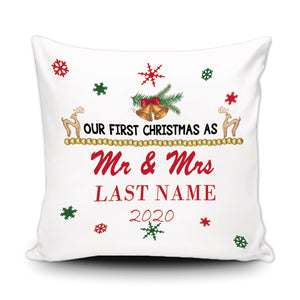 Personalized Merry Christmas Decoration Pillow Cover- Our First Christmas as Mr. & Mrs.