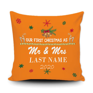 Personalized Merry Christmas Decoration Pillow Cover- Our First Christmas as Mr. & Mrs.