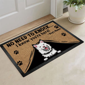 KafePross-Personalized Doormat Peeking Dog Finnish Lapphund No Need to Knock I Know You're Here