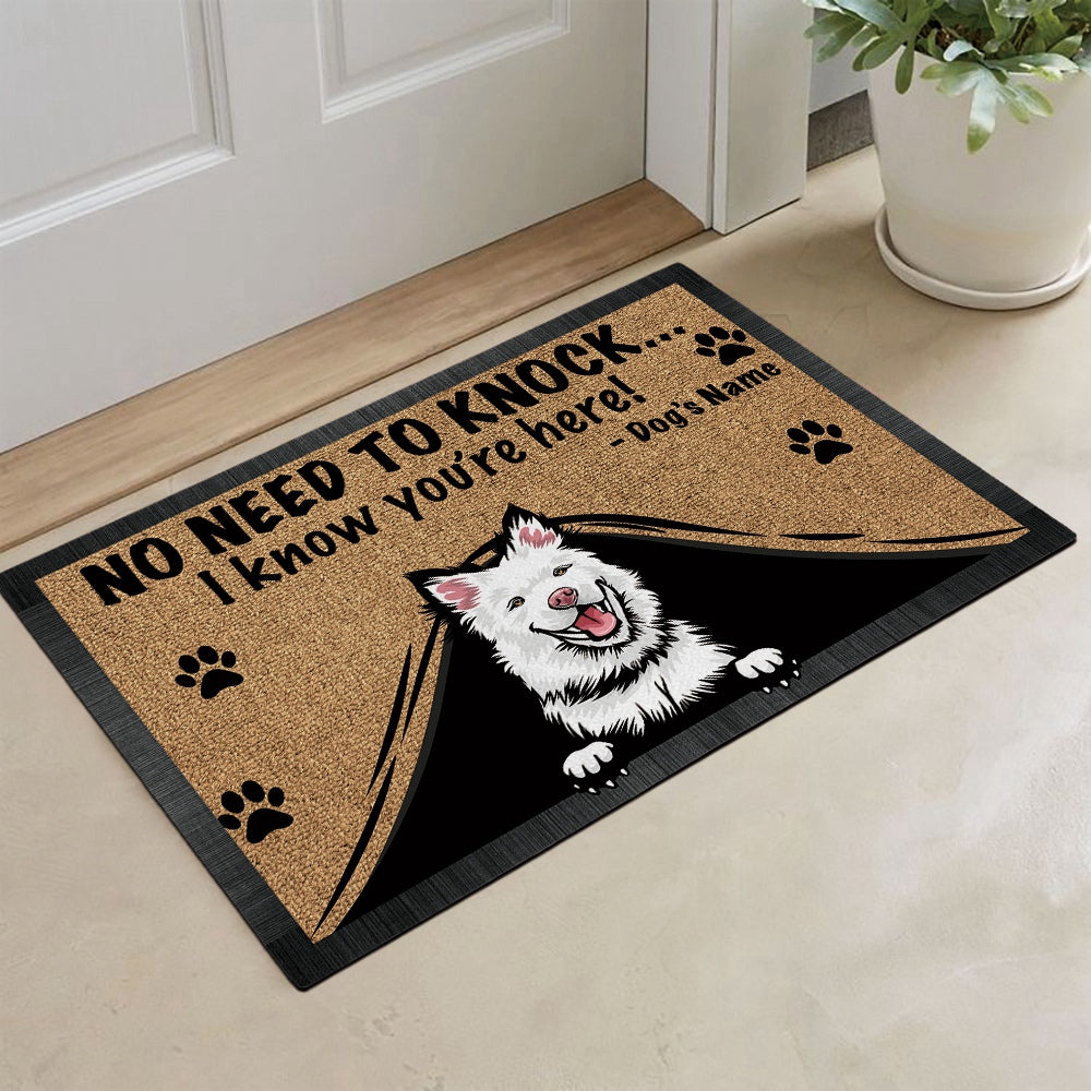 KafePross-Personalized Doormat Peeking Dog Finnish Lapphund No Need to Knock I Know You're Here