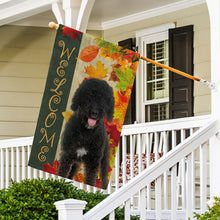 Load image into Gallery viewer, KafePross - Welcome Fall Spanish Water Dog Playing in the Maple Leaf Autumn Garden House Flag
