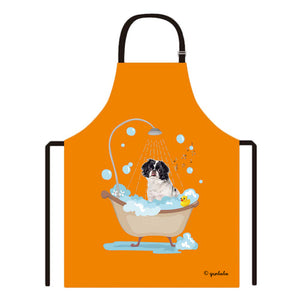 Cute Dog Apron Japchn Taking Shower in a Bathtub