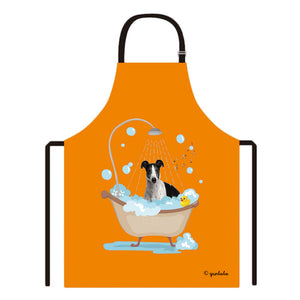 Cute Dog Apron Golden Retriever Taking Shower in a Bathtub