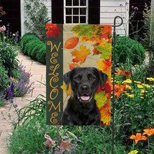 Load image into Gallery viewer, KafePross - Welcome Fall Labrador Playing in the Maple Leaf Autumn Garden House Flag
