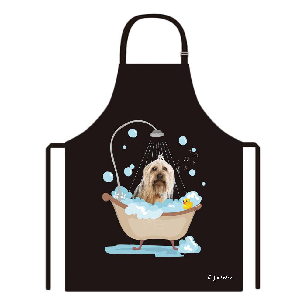 Cute Dog Apron Yorkie Taking Shower in a Bathtub