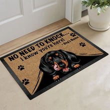 Load image into Gallery viewer, Personalized Doormat Peeking Dog Dachshund No Need to Knock I Know You&#39;re Here
