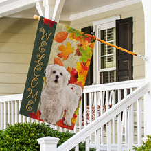 Load image into Gallery viewer, KafePross - Welcome Fall Maltese Poodle Dog Playing in the Maple Leaf Autumn Garden House Flag
