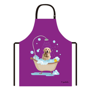 Cute Dog Apron Greyhound Taking Shower in a Bathtub