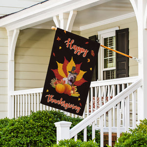 KafePross - Happy Thanksgiving Day PitBull Puppy Pumpkin Maple Leaf Fall Give Thanks Dog Garden House Flag