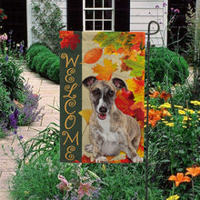 Load image into Gallery viewer, KafePross - Welcome Fall WhipPet Playing in the Maple Leaf Autumn Garden House Flag
