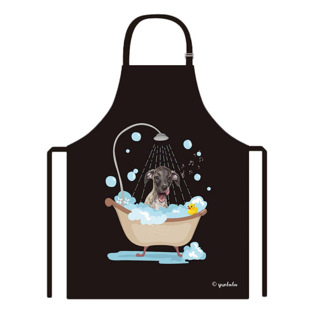 Cute Dog Apron Whippet Taking Shower in a Bathtub