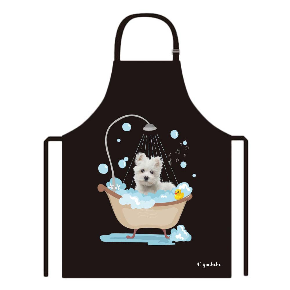 Cute Dog Apron Maltese Taking Shower in a Bathtub