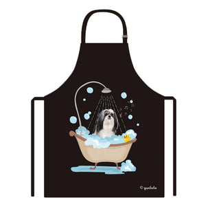 Cute Dog Apron Lhasa Apso Taking Shower in a Bathtub