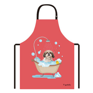 Cute Dog Apron Shihtzu Taking Shower in a Bathtub